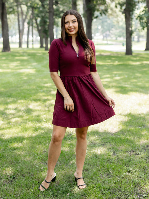 contrast half zip mini dress