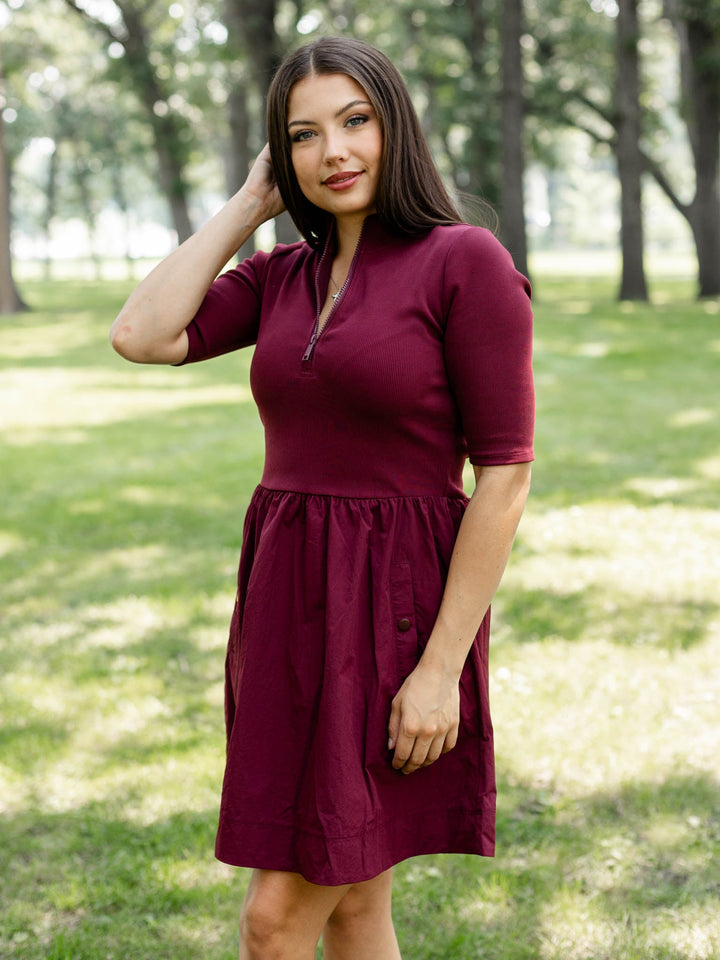 contrast half zip mini dress