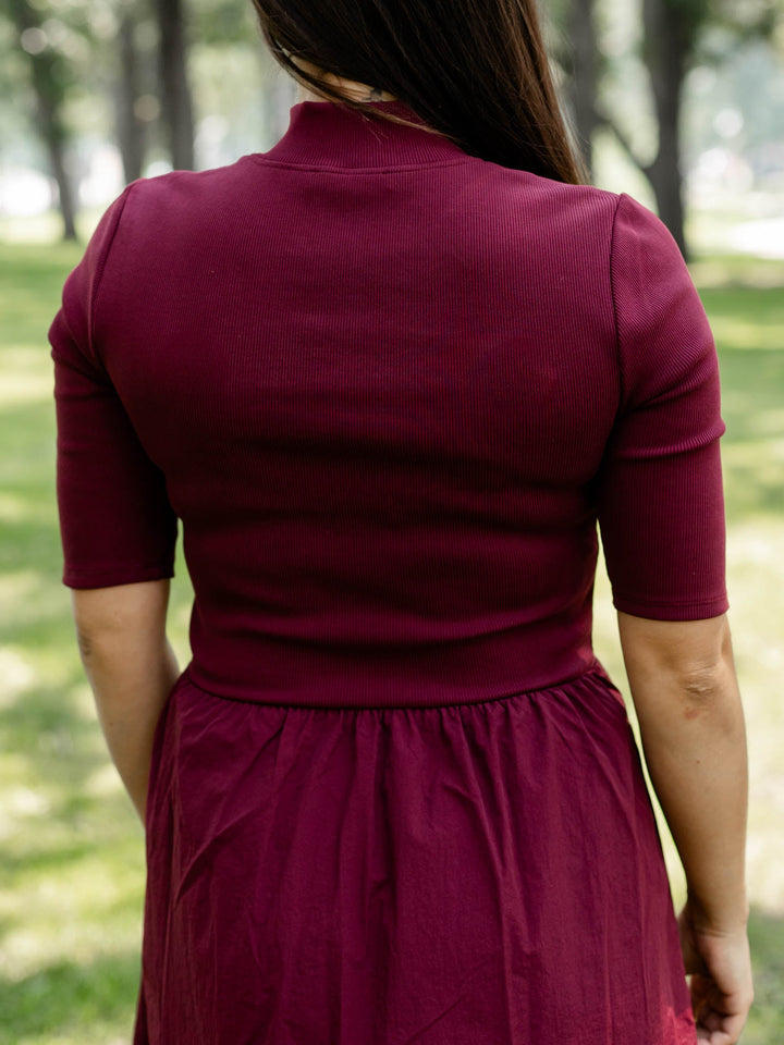 contrast half zip mini dress