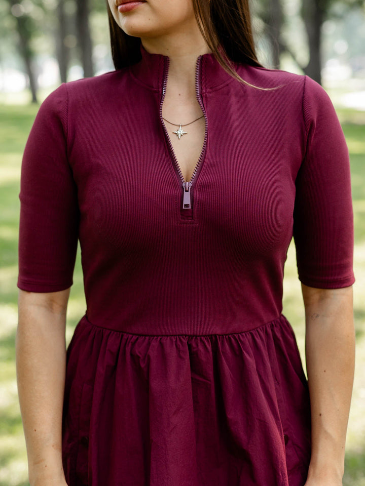 contrast half zip mini dress