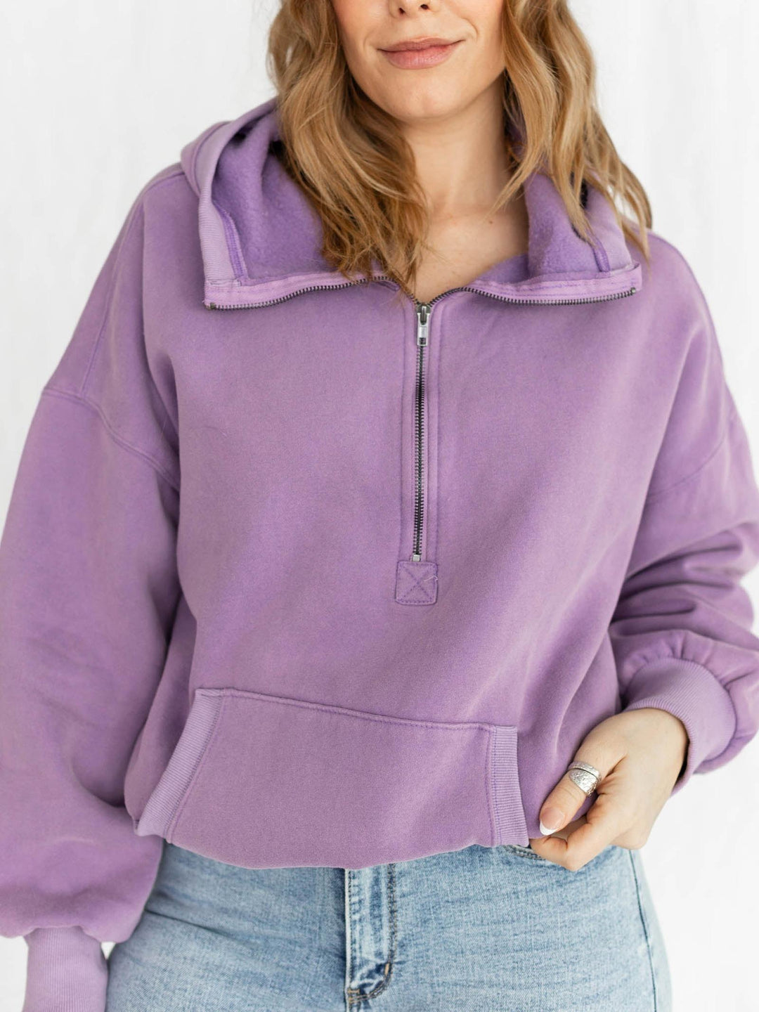 vintage washed half zip hoody