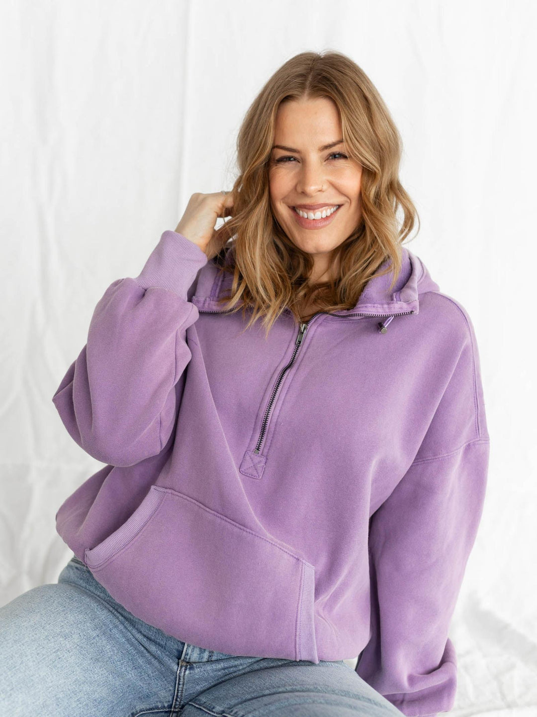 vintage washed half zip hoody
