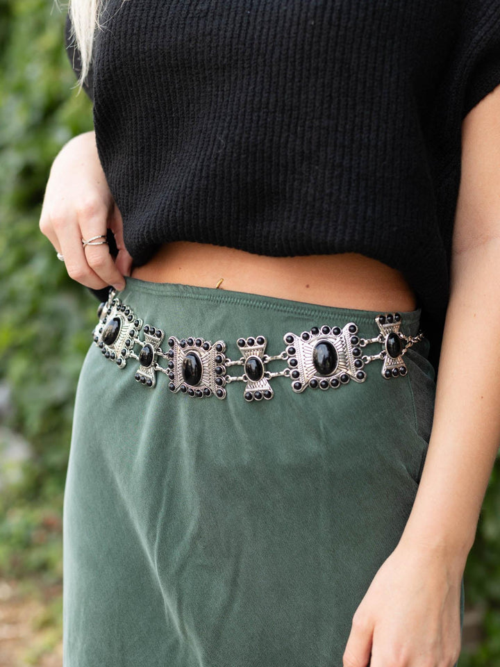 Stone Geometric Concho Chain Belt