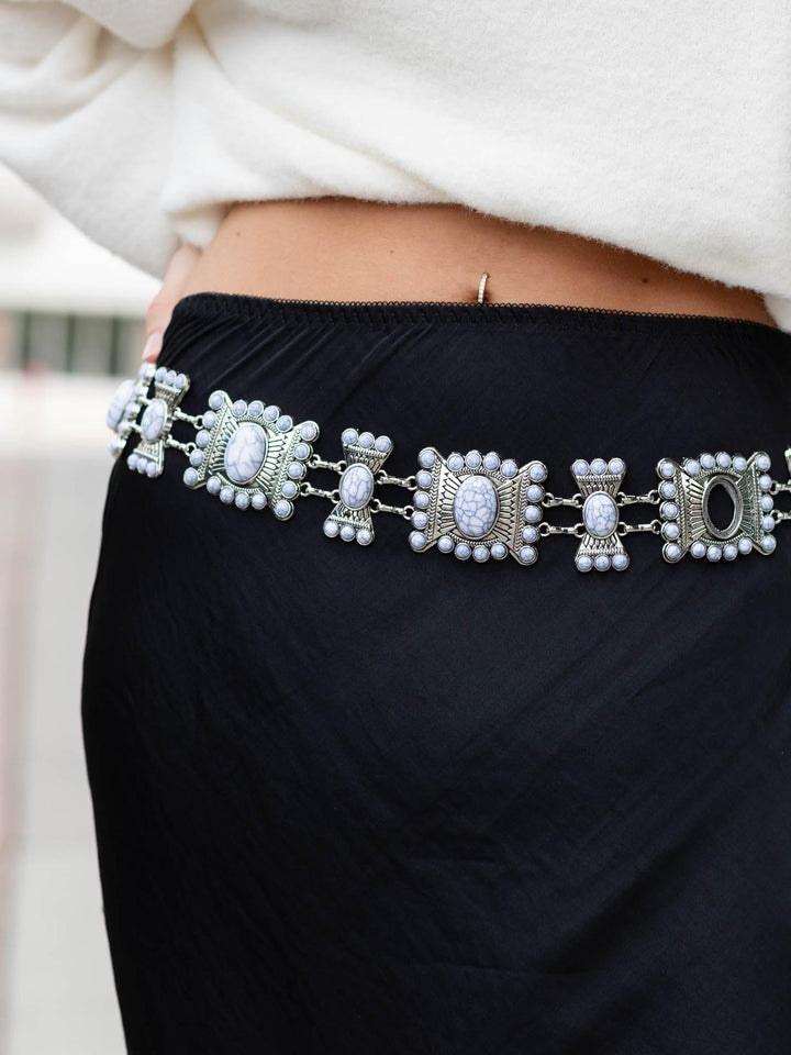 Stone Geometric Concho Chain Belt