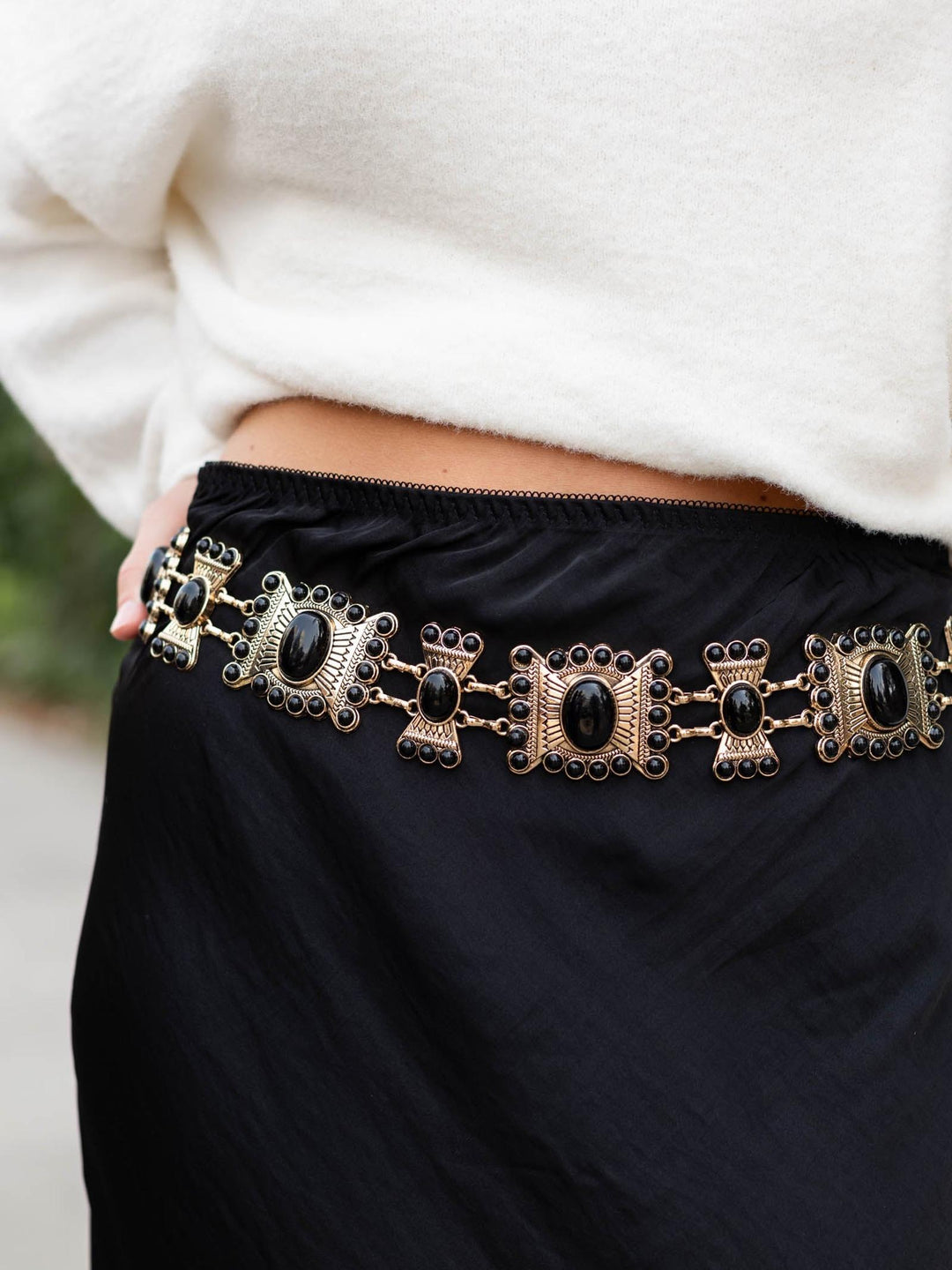 Stone Geometric Concho Chain Belt