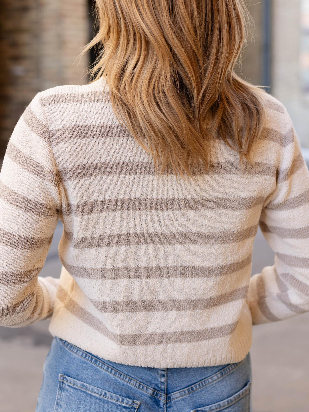 neutral two gone gold button cardigan sweater