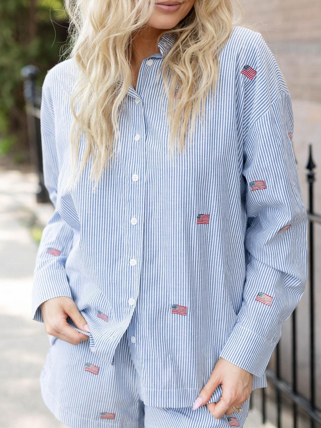 blue and white flag stripe top
