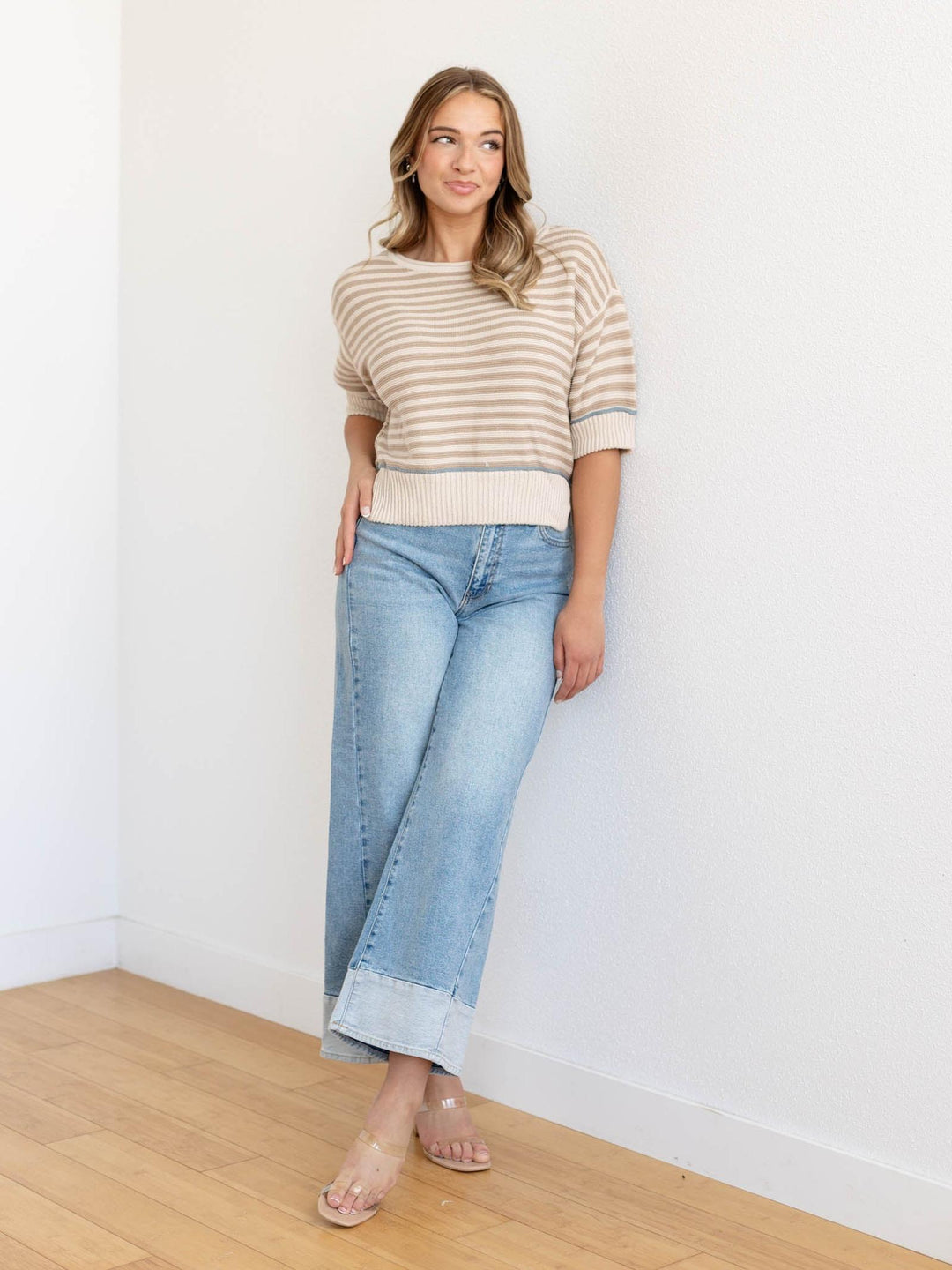 striped knit cropped sweater