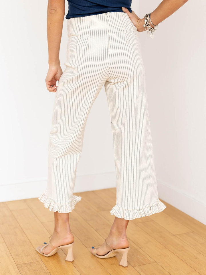 pin stripe ruffle hem pants