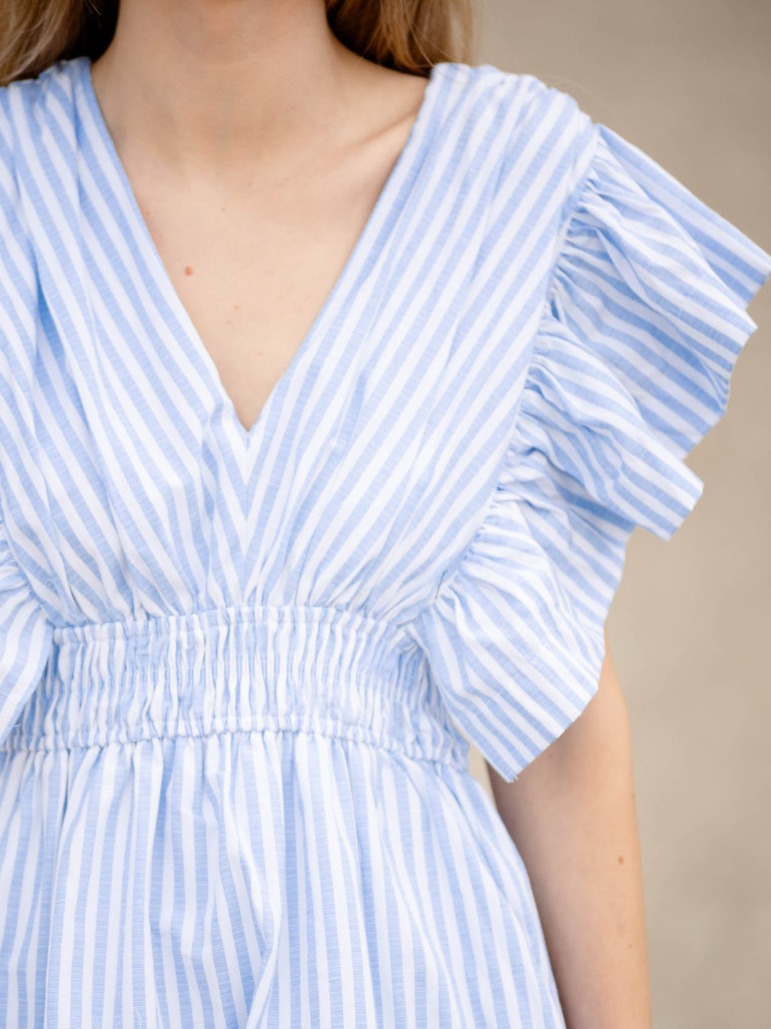 Stripe Ruffle Sleeve Mini DressDress