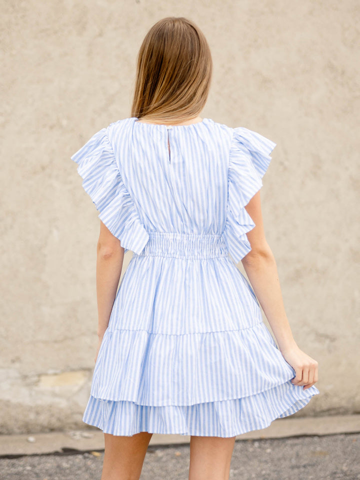 Stripe Ruffle Sleeve Mini DressDress