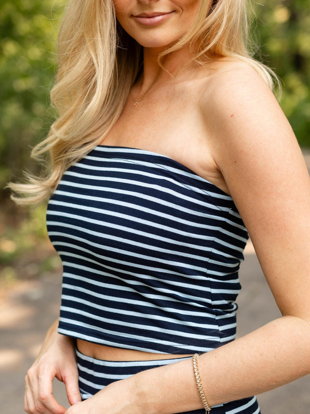Stripe Strapless Top + Ankle Pant Set