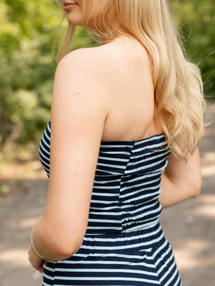Stripe Strapless Top + Ankle Pant Set