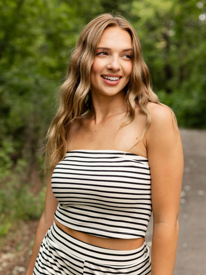 Stripe Strapless Top + Ankle Pant Set