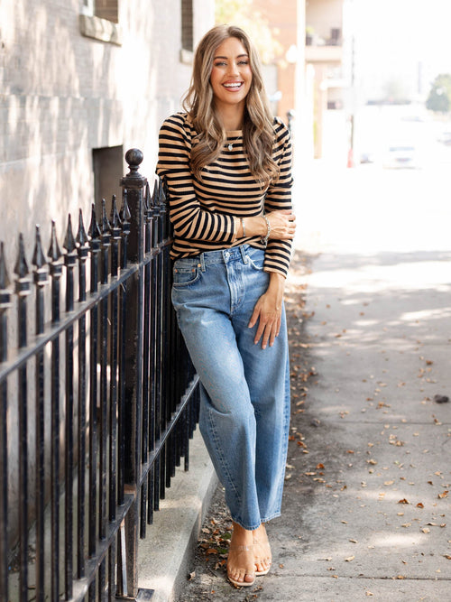 tan and taupe puff sleeve sweater