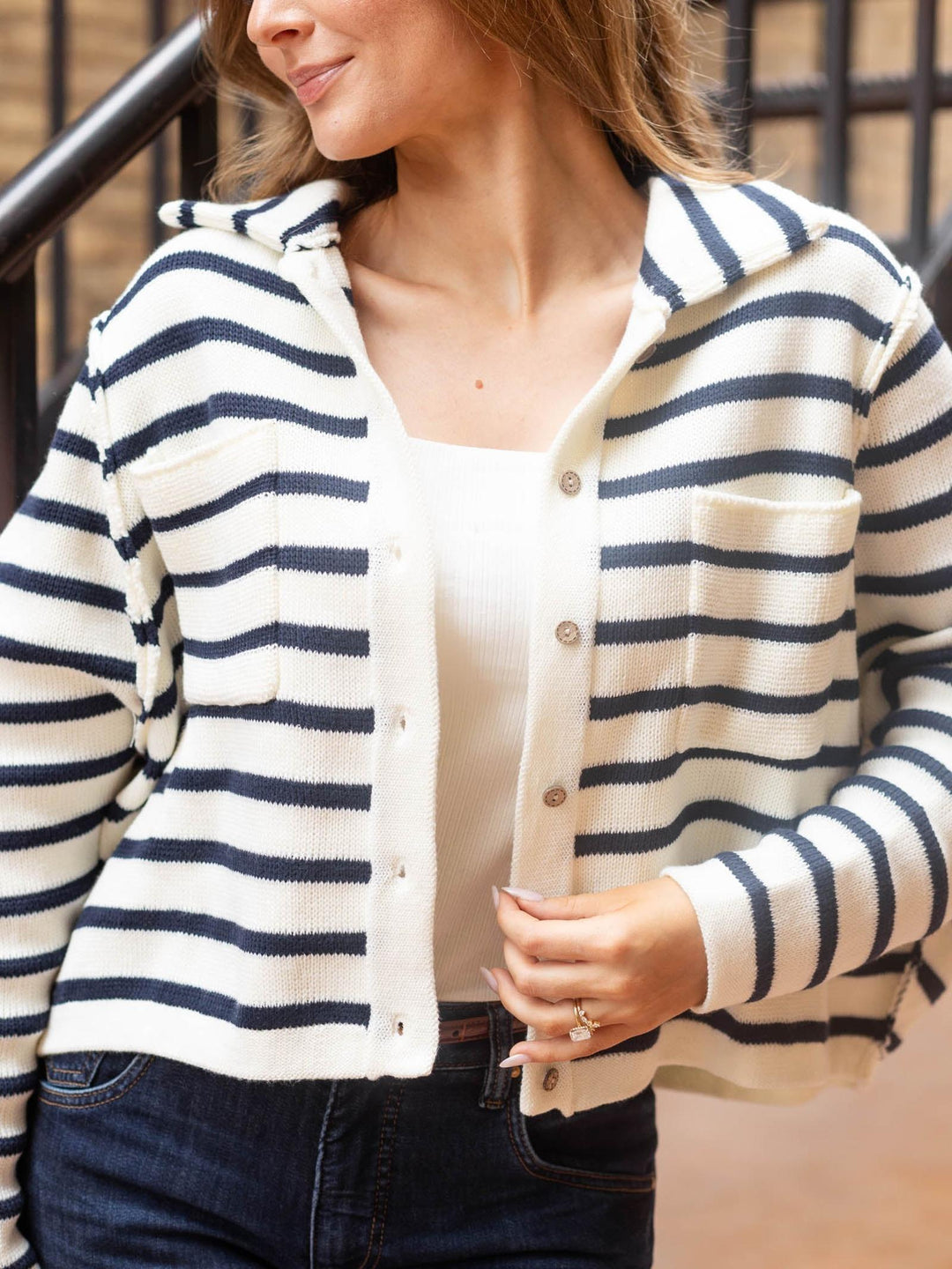 stripe collared cardigan