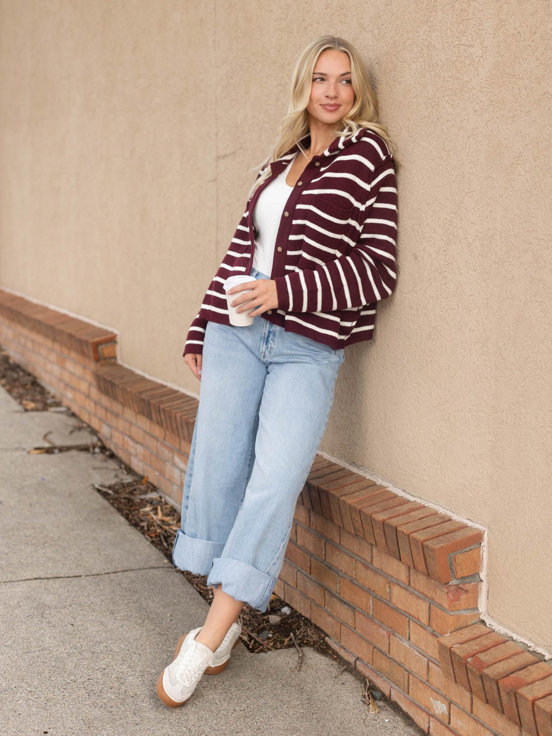 Striped Button Front Cardigan