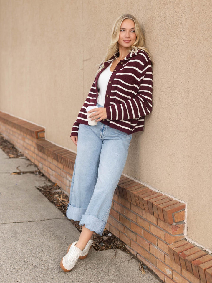 Striped Button Front Cardigan