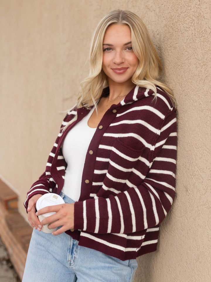 Striped Button Front Cardigan
