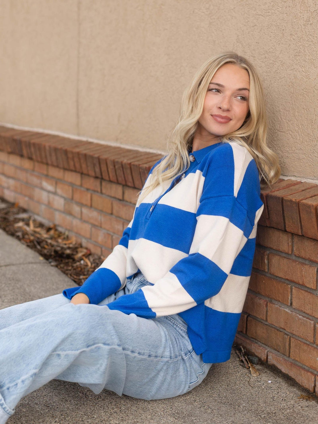 Striped Button Up Henley Sweater