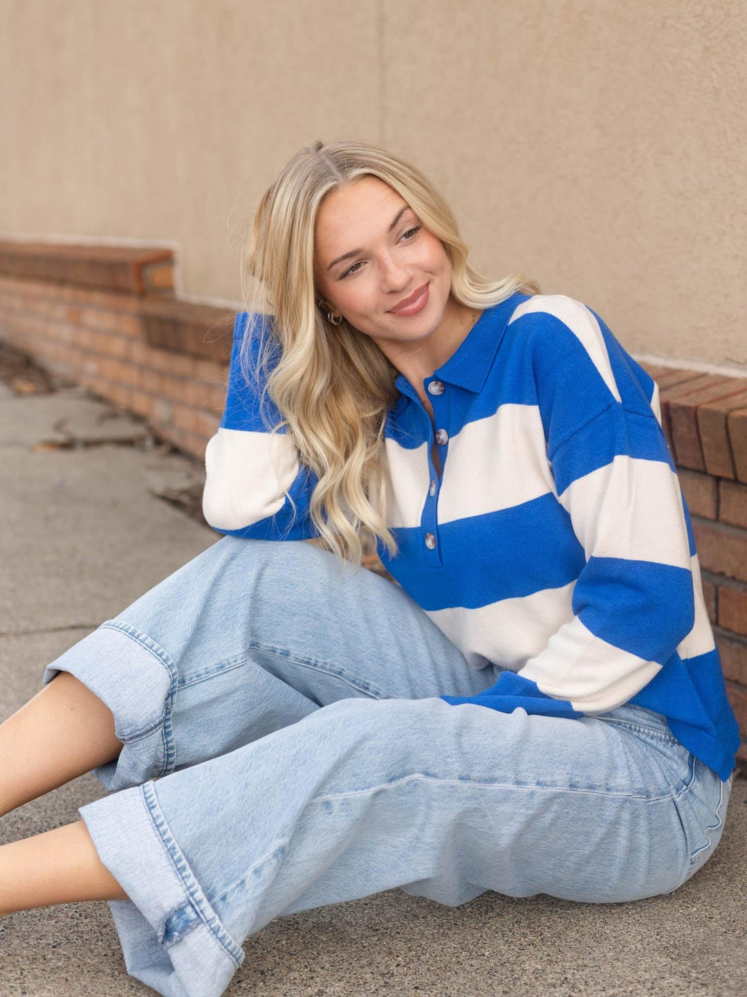 Striped Button Up Henley Sweater