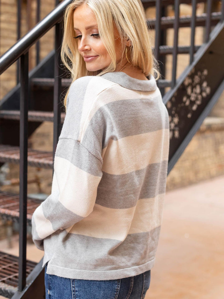 Striped Button Up Henley Sweater