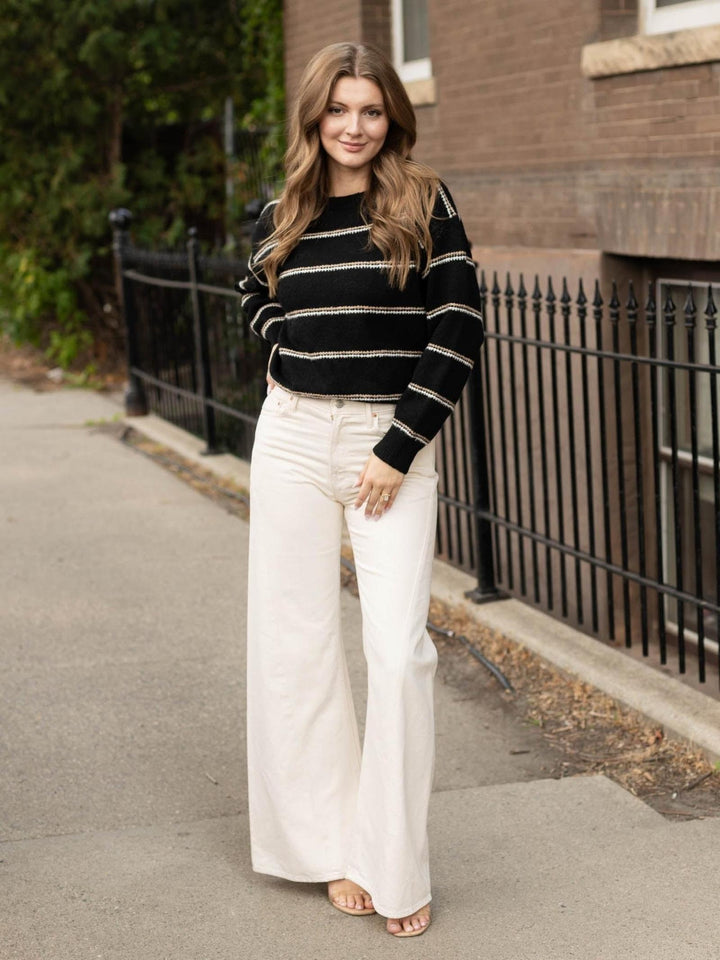 Striped Detailing Crew Neck Sweater