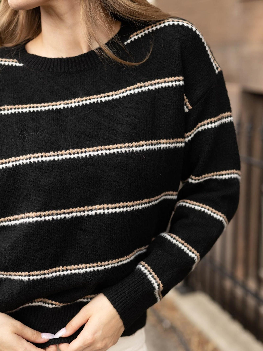 Striped Detailing Crew Neck Sweater