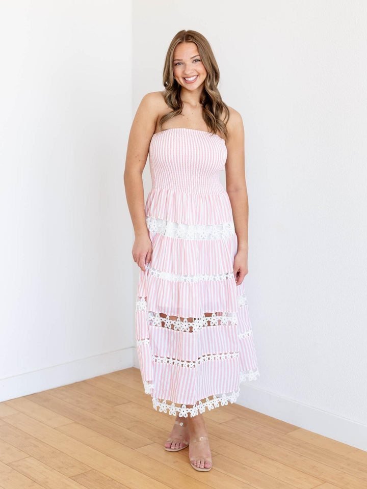 pink and white stripe dress