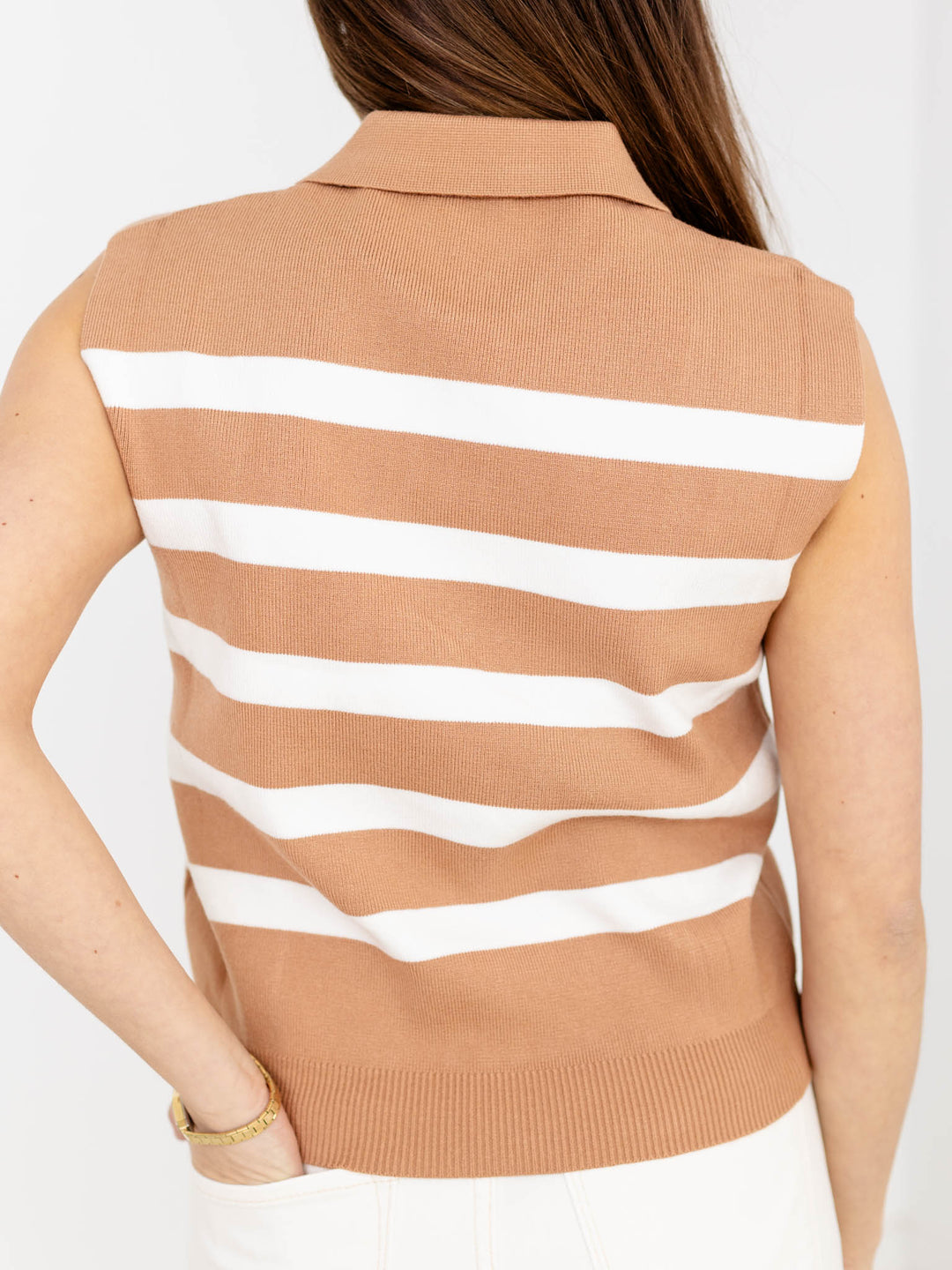 Striped Sleeveless Collared TopKnit tops