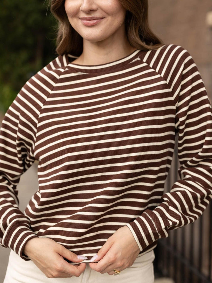 Striped Waffle Knit Raglan Top