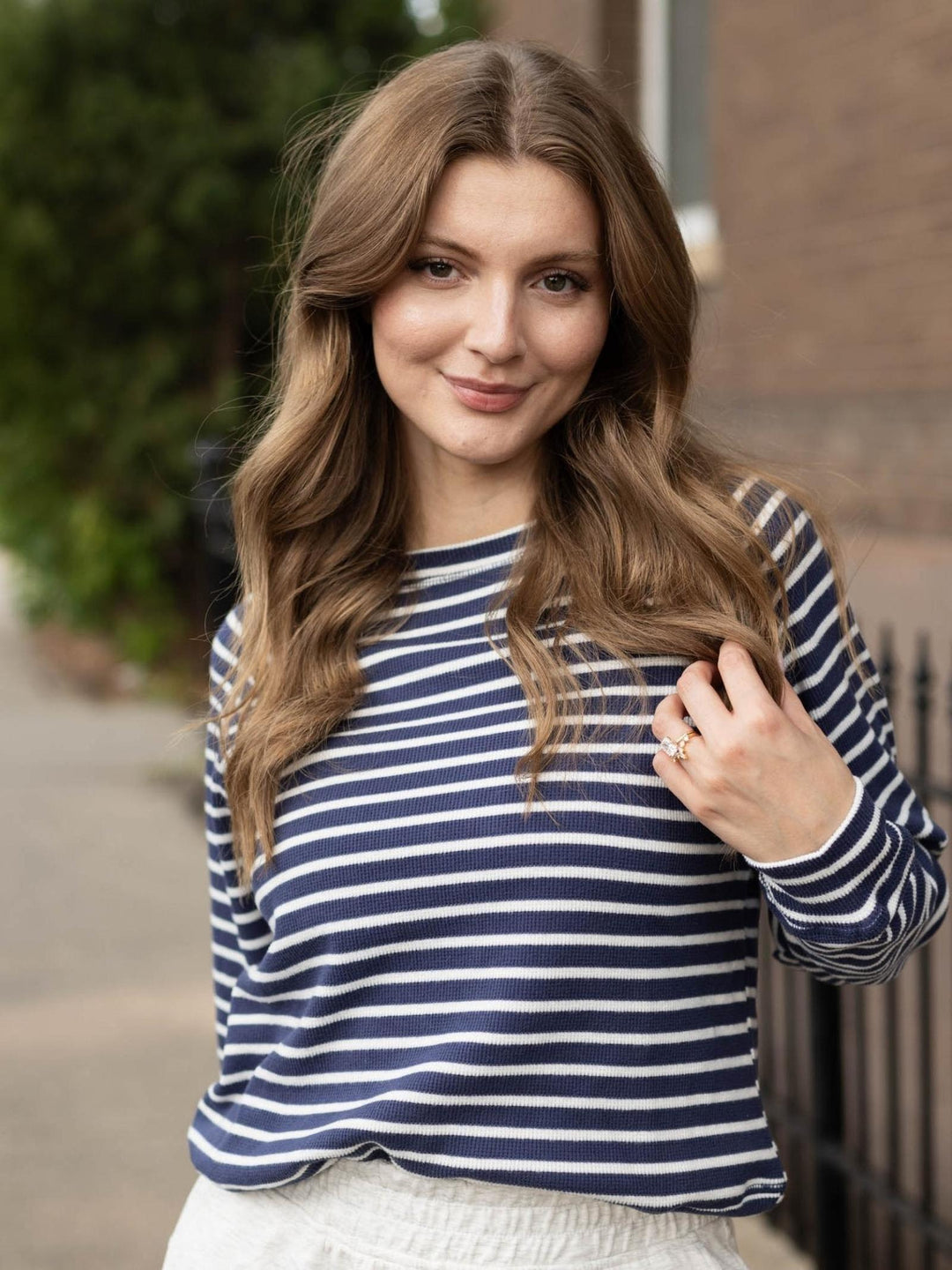 Striped Waffle Knit Raglan Top