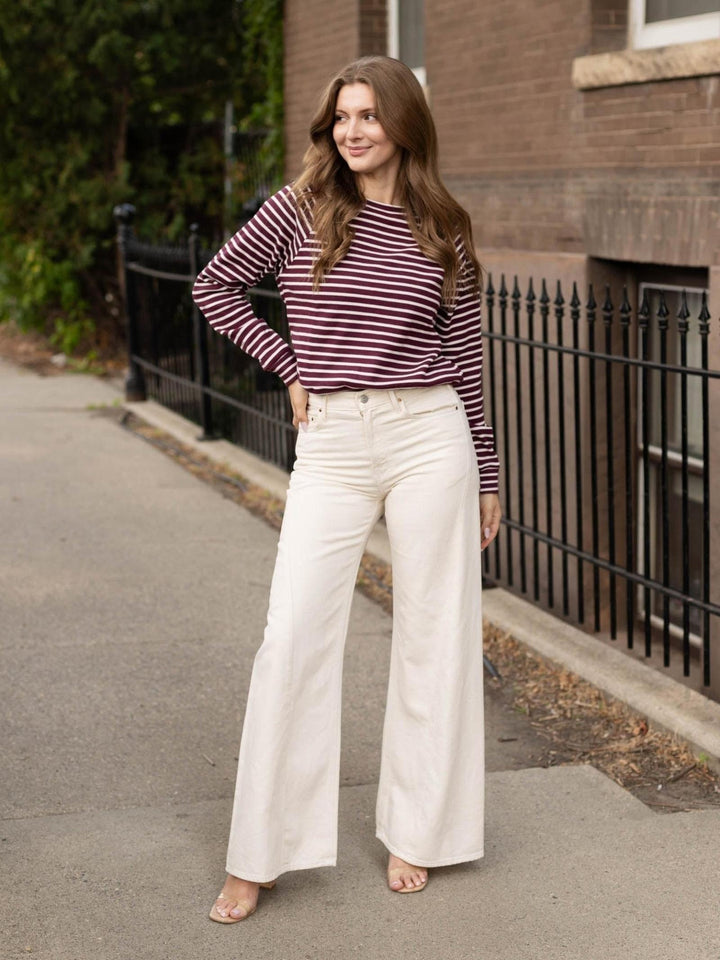 Striped Waffle Knit Raglan Top