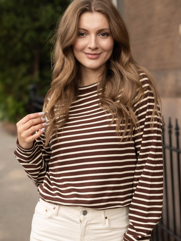 Striped Waffle Knit Raglan Top