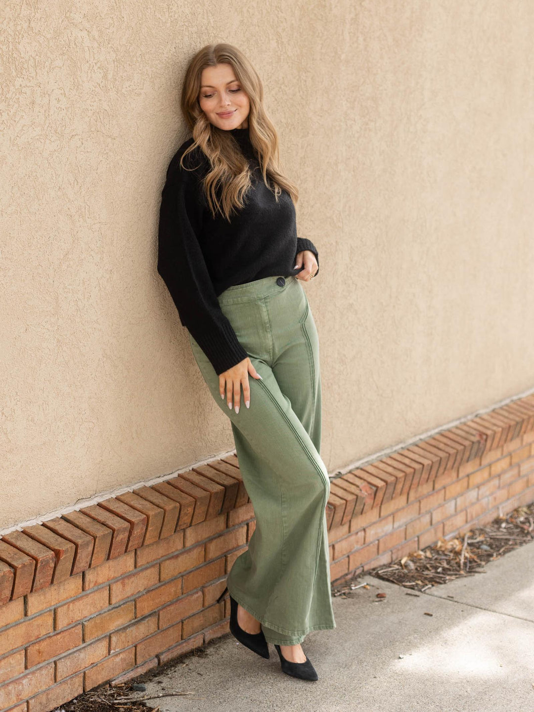 Structured High Waist Washed Wide Leg