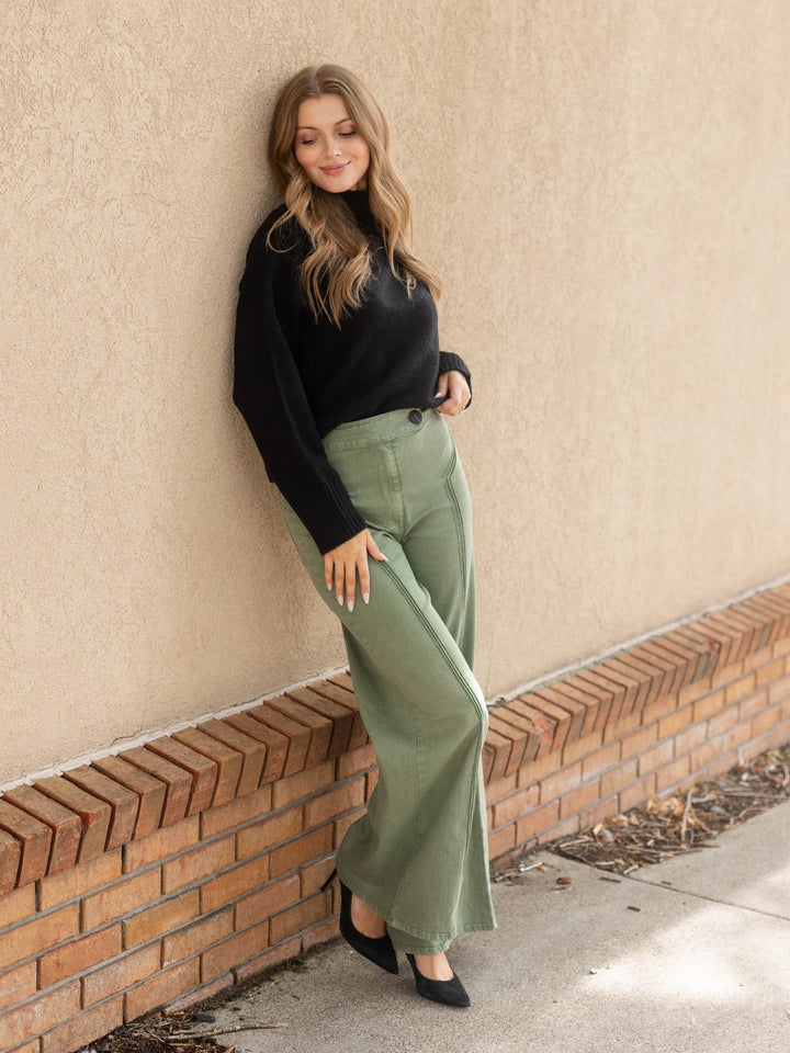 Structured High Waist Washed Wide Leg