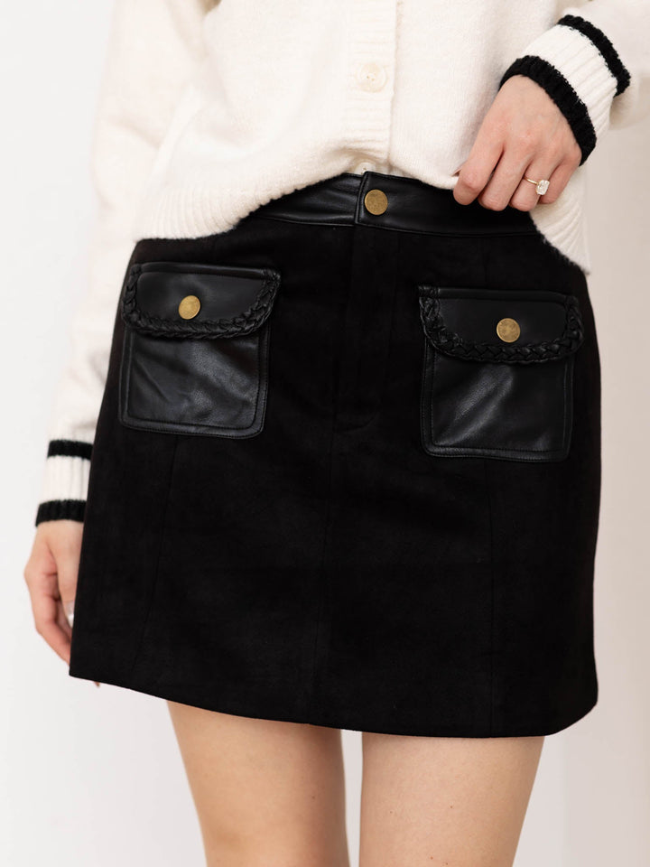 suede and faux leather mini skirt