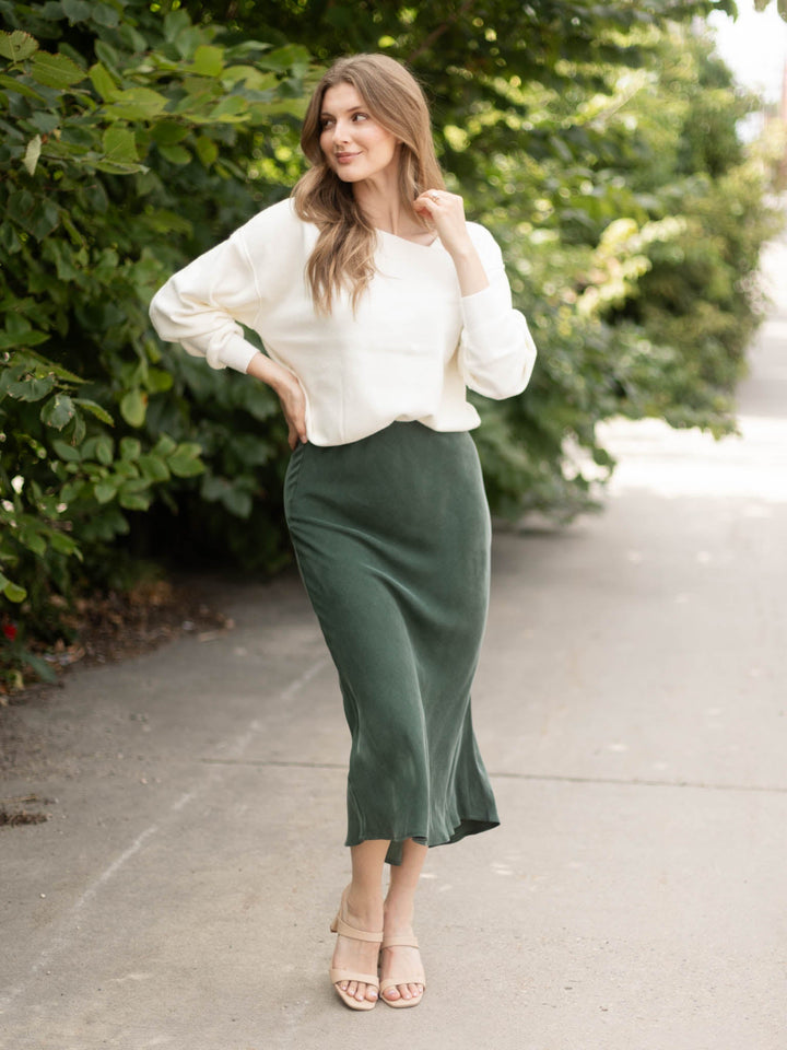 Sueded Satin Midi Skirt
