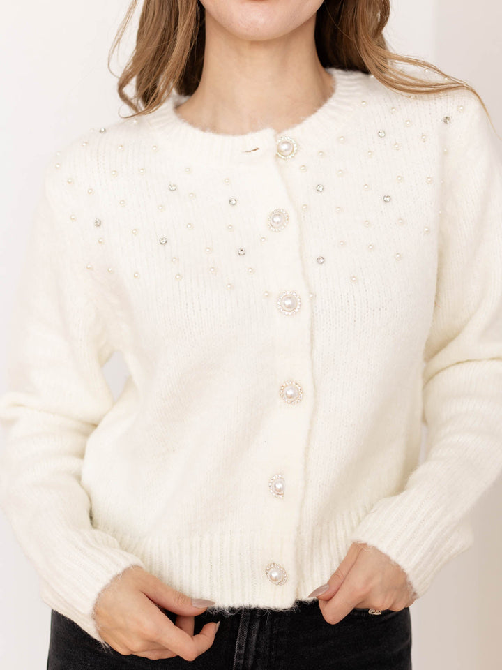 pearl rhinestone button up cardigan