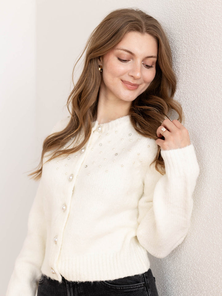 pearl rhinestone button up cardigan