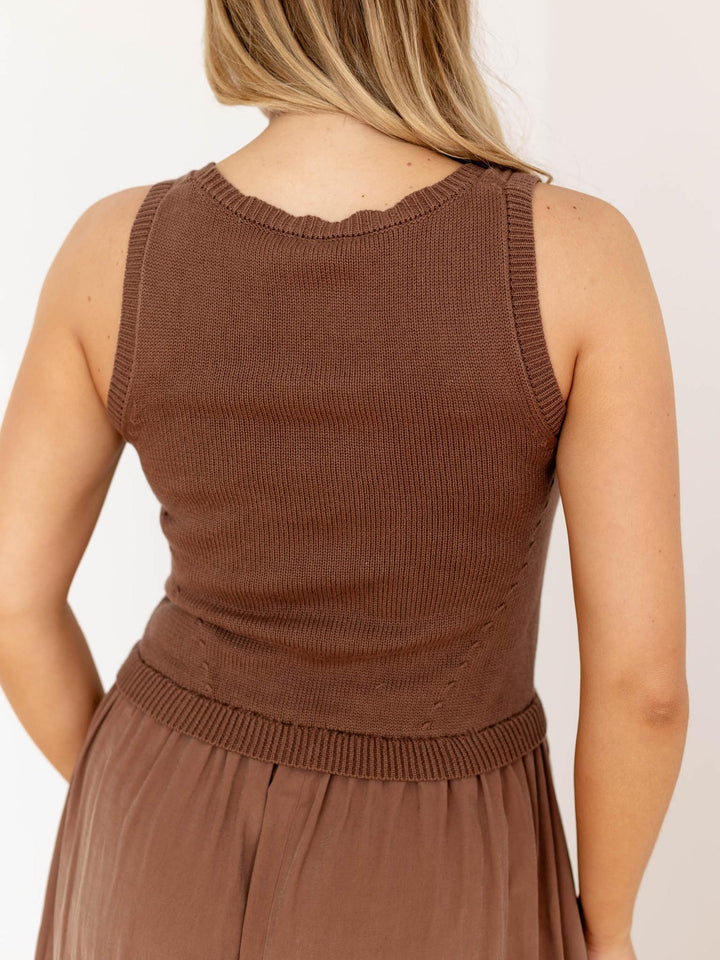 brown contrast midi dress