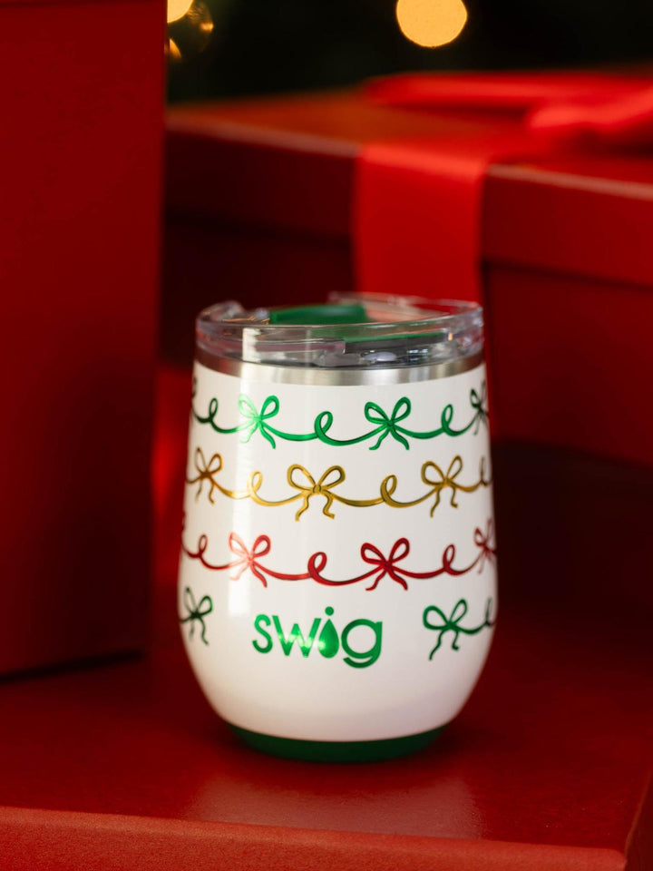 colorful christmas bow stemless wine glass
