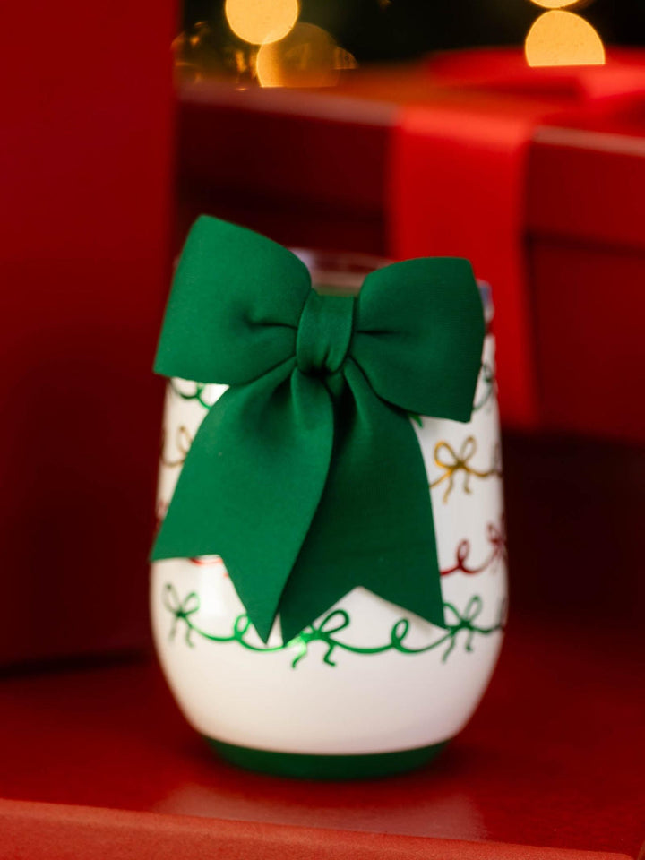 christmas bow stemless glass