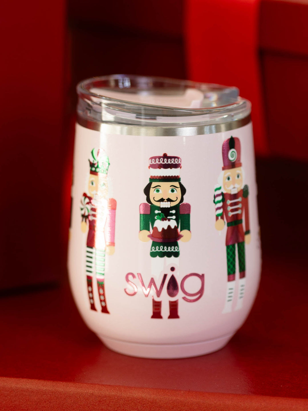 pink sugar plum nutcrackers wine glass