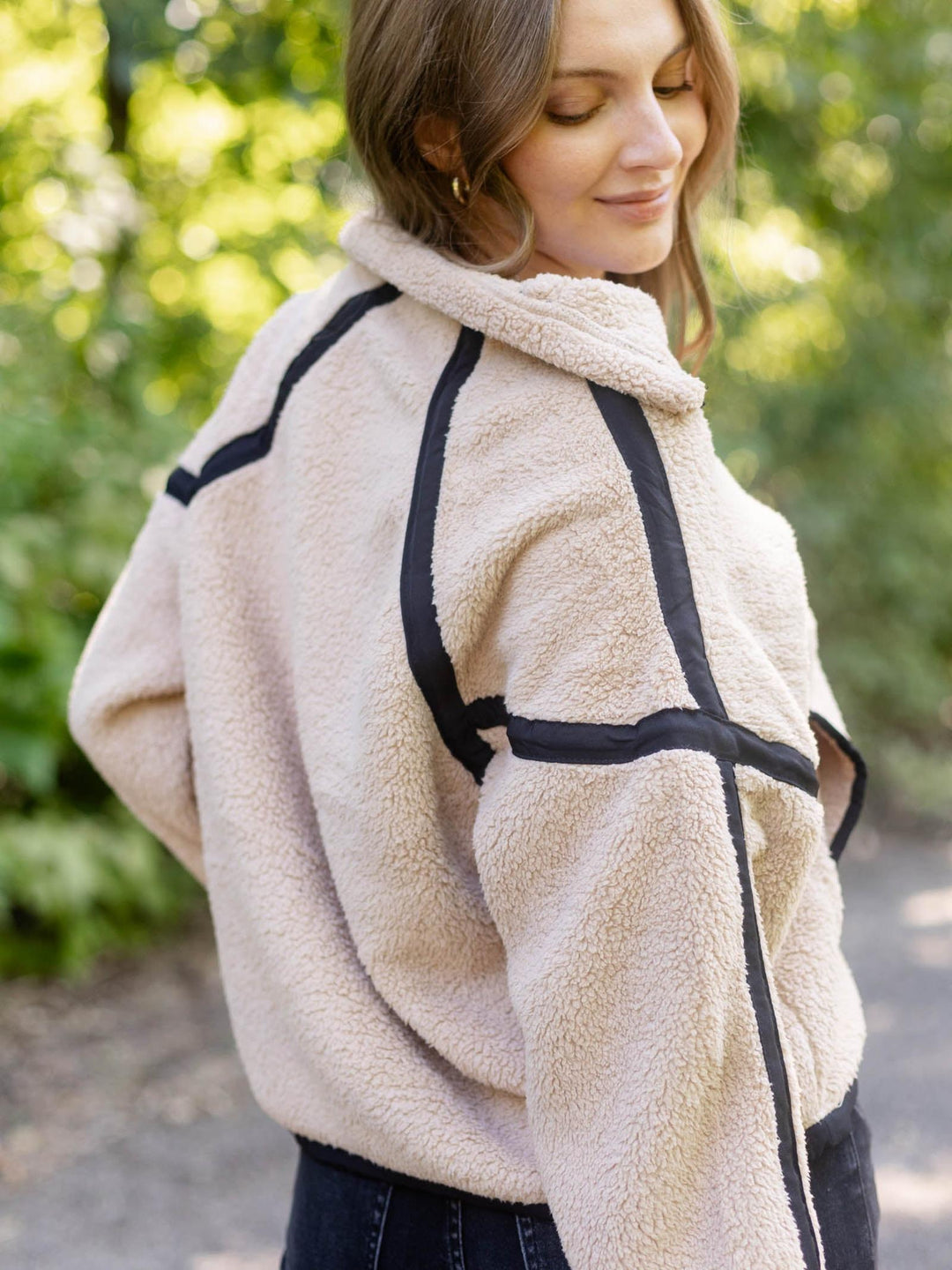Tan &amp; Black Half Zip Sherpa