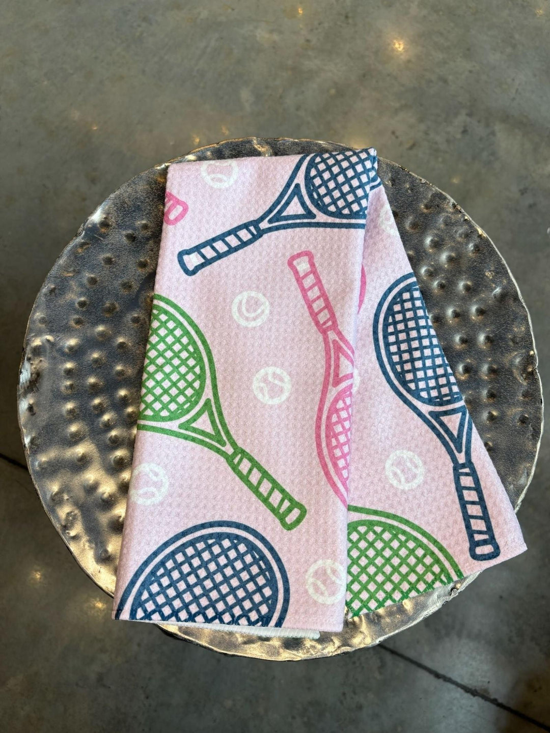 bright colored tennis printed kitchen towel