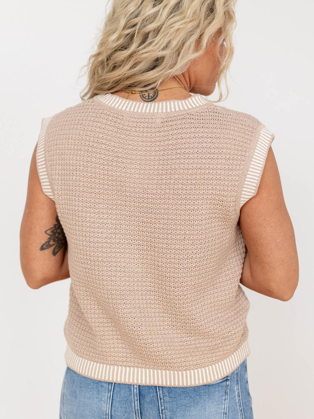 neutral sleeveless button front sweater cardigan