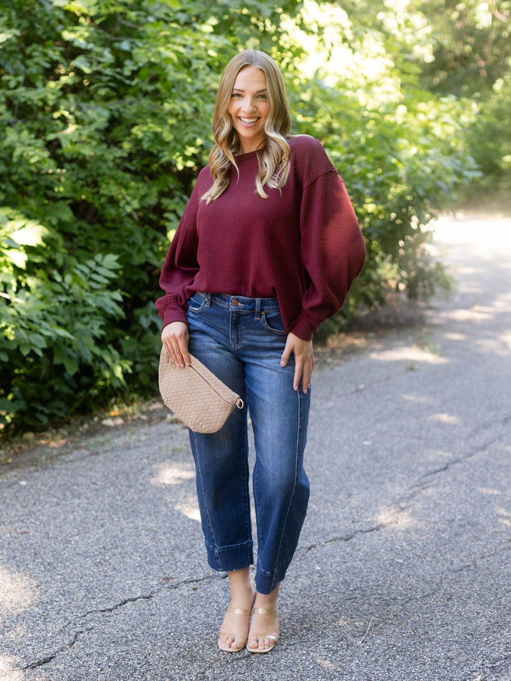 burgundy top