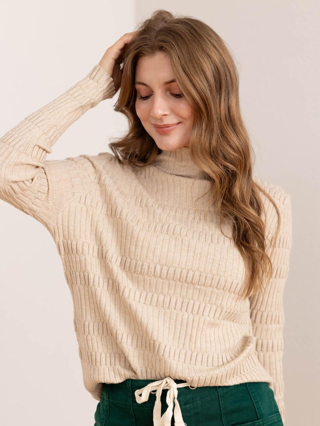 oatmeal mock neck pullover