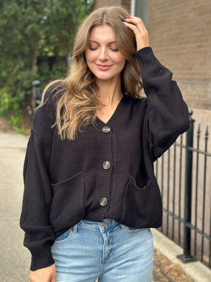 Textured Oversized Knit Button Cardigan